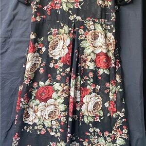 Source Unknown Black Floral Swim Coverup with Red and Cream Roses